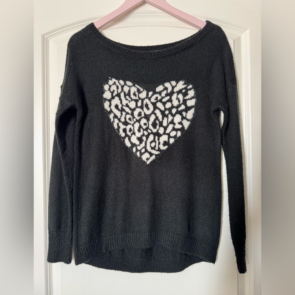 Express Leopard Heart Sweater, Small, Excellent Condition